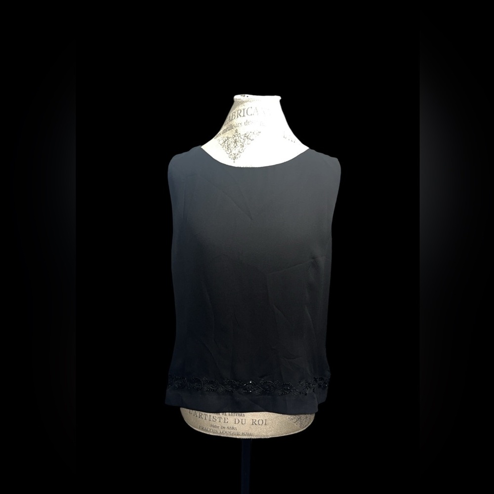 Chic Black Sleeveless Tank Top with beaded trim